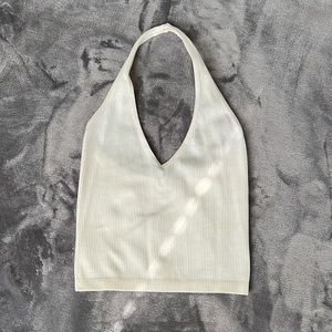 White Ribbed V-neck Halter Top